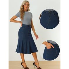 This casual skirt, designed with a high waist and a flare design, adds a touch of fashion to your wardrobe. The washed denim fabric and a flared pleated design are both great highlights, and they are full of a sense of detail and design. This skirt is easily paired with any leisure top for a casual and vintage look. Casual Denim Skirt, Flared Midi Skirt, Midi Flare Skirt, Denim Skirt Women, Midi Skirts, Women's Skirts, Washed Denim, Casual Skirt, Womens Clothing Sizes