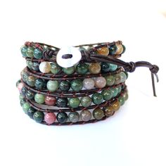 Product Material: Natural Agate Stone Beads,Leather cord 2 Wrap bracelet length: 34 cm/13.3 inches 3 wrap bracelet length: 58cm/22.3 inches 5 wrap bracelet length: 85 cm / 33 inches Product style: Classic/fashion/popular/Vintage/Bohemian/Charming METAL - stainless steel button, usually wrap up to2. 3 or 5 times (depending on your wrist size), adjustable silver color closure with 3 loops. each bracelet is similar as picture with high quality, but every piece is unique, due to the handmade item. B Leather Bracelet With Colorful Round Beads For Gift, Adjustable Hand Wrapped Leather Bracelet With Round Beads, Adjustable Hand-wrapped Beaded Leather Bracelet, Adjustable Wrap Bracelet With 108 Beads For Healing, Adjustable Wrap Bracelet With 108 Beads For Meditation, Boyfriend Girlfriend Necklaces, Promise Necklace, Bracelet Christmas, Bff Necklaces