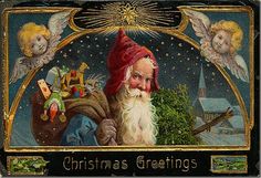 an old fashioned christmas card with santa claus