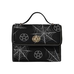 "This secure and adjustable goth crossbody bag is crafted from quality, waterproof canvas, and faux leather straps, making it perfect for everyday use. The compact design allows you to store all of your essentials, while the on-trend goth style makes a fashion statement. With its magnetic snap closure and roomy interior, this bag is more than just an accessory; it's also an ideal storage solution for iPads or college supplies. Now you can stay organized and stylish at the same time! 💜 Made from Goth Bag, Halloween Costume Adult, Ipad Storage, Gothic Purse, School Bag College, Cosplay Cute, Business Briefcase, Bag Business, Black Witch