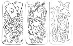 three bookmarks with different designs on them