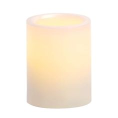 a white candle is lit on a white background