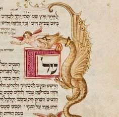 an illuminated manuscript with two angels and a dragon