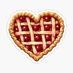 a heart shaped pie with cherries in the crust sticker on a white background