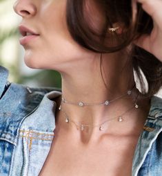 Silver Dainty Choker | Sienna Silver Dangle Choker | Amy O. Jewelry – AMYO Jewelry Colar Chocker, Choker Necklace Silver, Jewelry Minimal, Fantasy Necklace, Flower Charm Necklace, Dainty Choker, Crystal Choker Necklace, Layered Chokers, Diamond Jewelry Necklace