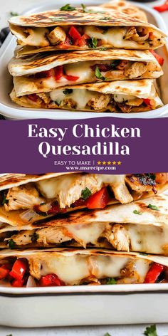 Whip up this quick and easy chicken quesadilla recipe packed with smoky spices, tender chicken, melty cheese, and vibrant veggies! Perfect for lunch or dinner. Ultimate Quesadilla, Easy Quesadilla Recipes, Easy Mexican Food Recipes, Easy Quesadilla, Rice Mexican, Mexican Comfort Food, Future Chef