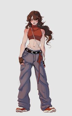 Female Pose Reference Action, Joggers Drawing Reference, Clothe Wrinkles Reference, Female Full Body Drawing, Strong Women Character Design, Muscular Woman Character Art, Apocalypse Oc Female, Character Design Outfits Female, Character Design Background