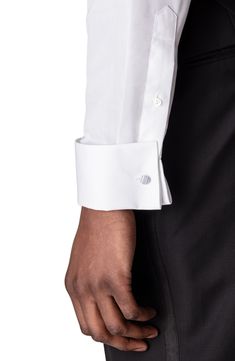 Crease-resistant performance cotton elevates this tuxedo shirt with removable shirt studs and rich French cuffs. Spread collar with permanent collar stays French cuffs 100% cotton Machine wash, dry flat Imported Professional Formal Tops With Button Closure, Professional Tops With Button Closure For Formal Occasions, Fitted Business Tops With Button Cuffs, Fitted Business Top With Button Cuffs, Classic Formal Tops With Custom Fit, Classic Formal Tops With Tailored Fit, Classic Fitted Formal Tops, Classic Custom Fit Formal Tops, Formal Fitted Tops With Hidden Button Closure