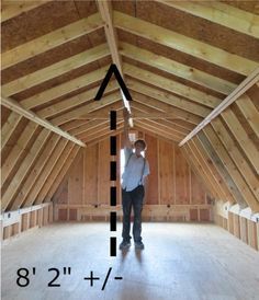 a man standing in the middle of an attic