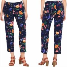 Old Navy "Harper" Mid-Rise Pant Womens Size 6 Regular New With Tags Super Cute Navy With Floral Print Wrinkle-Free Fabric Cropped & Mid-Rise Cut Polyester, Spandex Measurements Are Approximate : Waist : 34 In Hips : 40 In Inseam : 25 In Rise : 9.5 In (Mid-Rise) Casual Floral Print Mid-rise Bottoms, Casual Mid-rise Floral Print Bottoms, Casual Mid-rise Floral Print Pants, Mid-rise Floral Print Pants For Spring, Blue Floral Print Pants For Day Out, Blue Floral Print Bottoms For Workwear, Blue Floral Print Pants For Work, Mid-rise Fitted Floral Print Pants, Multicolor Spring Workwear Bottoms