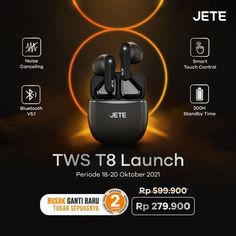 an advertisement for the jbl tws 8 launch with earbuds on it