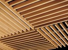 wooden slatted ceiling in an office building