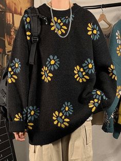 ⚡️Buy Men's Floral Long Sleeve Knit Sweater Beige L under $35.00 in Sweaters Online. Style: Casual/Street/Preppy/Vintage. Pattern Type: Floral. Fabric Content: Poly Vinyl. Fit Type: Regular fit. Neckline: Crew Neck. Sleeve Length: Long Sleeve. Design: Features floral jacquard at front & back, with ribbed trims design.. ✓Free Shipping on all orders over US$69. Trendy Black Crew Neck Sweater, Black Crew Neck Sweater For Spring, Black Acrylic Sweater For Winter, Oversized Black Sweater For Spring, Spring Oversized Black Sweater, Casual Black Knitted Sweater, Black Casual Sweater For Fall, Casual Black Winter Sweater, Casual Black Sweater For Fall