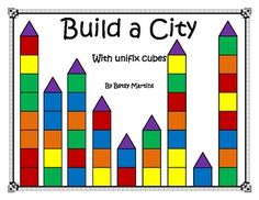 a poster with the words build a city and colored blocks on it in rainbow colors