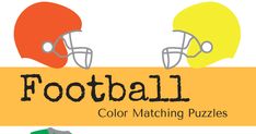 two football helmets with the words football color matching puzzles on it's front and back