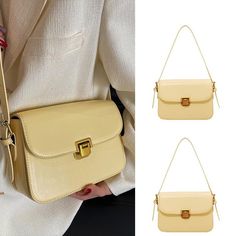 Material: PU
Texture: Soft
Closed: Buckle
Size: 8.7"L x 2.4"W x 5.5"H in; It is enough to hold daily stuffs including cell phones, sunglasses, wallet, key etc.
Baldric: Adjustable shoulder strap Trendy Gold Shoulder Bag With Cell Phone Pocket, Yellow Rectangular Phone Bag For Everyday, Gold Rectangular Shoulder Bag With Cell Phone Pocket, Fashion Texture, Simple Backpack, Ladies Bag, نظارات شمسية, Quilted Crossbody Bag, Luxury Designer Handbags