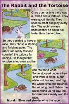 the rabbit and the tortoise are in different stages of their journey to the other side