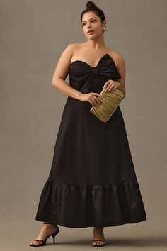 Wrap up your look: THIS is the bow ment, with an oversized bow on the bodice, strapless neckline, and flounced hem. | Bow-Tie Maxi Dress by Hutch in Black, Women's, Size: 0, Polyester/Cotton/Elastane at Anthropologie Black Tie Optional Wedding Guest Dress, Black Tie Optional Wedding, Winter Wedding Guest Dresses, Plus Size Wedding Guest Dress, Cocktail Wedding Attire, Black Wedding Guest Dresses, Black Tie Wedding Guest Dress, Romantic Maxi Dress, Summer Slip Dress