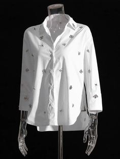 This is perfect for those who are looking for a clothing for a good price. It is fashionable, stylish, and it will look great on anyone who wears it. Do you wanahavit? White Button-up Top For Party, White Button-up Party Tops, Collared Cotton Blouse For Party, White Button-up Party Blouse, White Collared Blouse For Party, Loose Blouse, Shirt For Women, Female Fashion, Be Perfect