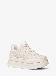 Hayes Empire Signature Logo Platform Sneaker Michael Kors Chunky Sneakers, Empire Logo, Breezy Dress, Platform Sneaker, Signature Print, Handbag Shoes, Michael Kors Shoes, Metallic Accents, Signature Logo