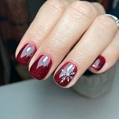 Red And Silver Nails, Red Christmas Nails, Christmas Nails Easy, Red Nail, Shellac Nails, Festival Nails