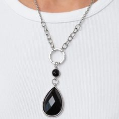 Encased In A Sleek Silver Fitting, An Oversized Faceted Black Teardrop Bead Swings From The Bottom Of A Round Black Bead And Hammered Silver Hoop, Culminating Into A Bold Pop Of Color Below The Collar. Features An Adjustable Clasp Closure. Sold As One Individual Necklace. Includes One Pair Of Matching Earrings. Casual Black Necklace For Party, Red Pendant Necklace, Black Necklace Statement, Dove Necklace, Sparkly Necklace, Valley Girl, Chunky Statement Necklace, Red Pendants, Sunflower Necklace