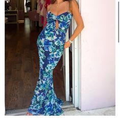 From A Boutique Called Zoey Reva Never Worn Xs Blue Palma Maxi Dress Colorful Maxi Dress, Pink Satin Dress, Yellow Maxi Dress, Yellow Maxi, Tie Dye Maxi Dresses, Rust Dress, Linen Maxi Dress, Floral Print Maxi Dress, Satin Maxi Dress