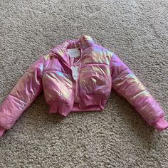 Perfect Condition! Brand New With Tags! Chic Hooded Puffer Jacket For Spring, Trendy Fitted Puffer Jacket, Trendy Cropped Jacket For Spring And Cold Weather, Trendy Cropped Jacket For Cold Spring Weather, Trendy Cropped Jacket For Spring, Pink Puffer Jacket, Light Aesthetic, Soft Colors, Puffer Jacket