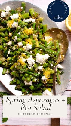 spring asparagus and pea salad with feta cheese