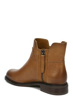 The Halford is a classic leather boot with moto-inspired exposed zippers for that on-trend look that lasts. Sizing: True to size. M=standard width. Round toe. Topstitched welt. Dual shaft zip closures. Lightly cushioned footbed. Low block heel. Approx. 5.25" shaft height, 9" opening circumference. Approx. 1" heel. Imported Chic Leather Moto Boots With Zipper Closure, Brown Zipper Closure Boots For Work, Classic Ankle Boots With Zipper Closure, Brown Ankle Moto Boots With Zipper, Classic Brown Boots With Zipper Closure, Brown Ankle-high Moto Boots With Zipper, Brown Ankle-high Moto Boots With Zipper Closure, Moto Boots With Zipper Closure, Medium Width For Fall, Leather Moto Boots With Zipper For Workwear