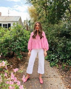 Feminine Colorful Outfits, Classic Girly Outfits, Outfits In My Closet, Romantic Everyday Outfits, Colorful Button Down Shirt Outfit, Whimsical Casual Outfit, Grand Millennial Style Clothes, Glamorous Spring Outfits, Colorful Feminine Outfits