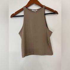 Zara Beige Fitted Crop Top. Size Medium Casual Beige Halter Neck Tank Top, Zara Casual Fitted Halter Top, Zara Fitted Casual Halter Top, Khaki Crop Top For Summer, Trendy Khaki Crop Top For Summer, Casual Fitted Zara Halter Top, Zara Beige Summer Crop Top, Zara Beige Crop Top For Summer, Trendy Zara Halter Top