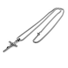 Stainless steel necklace Figaro chain 3 mm pendant cross Jesus Women's/Men's Necklace Wide: 3mm Length: Total approx. 55 cm - 70 cm High-quality stainless steel chain 3 mm men's necklace with a cross pendant. The striking design makes the necklace an unmistakable piece of jewelry. Stainless Steel Cross Pendant Chain Necklace, Stainless Steel Silver Cross Chain Necklace, Stainless Steel Cross Chain Necklace, Silver Cross Necklace With Figaro Chain, Necklace Wide, Figaro Necklace, Cross Jesus, Figaro Chains, Figaro Chain