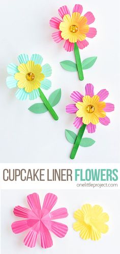 cupcake liner flowers are made with paper and glue to make them look like they're