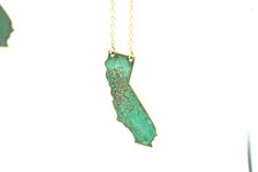 Handcrafted Brass California Necklace by NINOTCHKAgoods on Etsy, $44.00 Turquoise Brass Necklaces For Gift, Blue Stamped Jewelry For Gifts, Blue Stamped Jewelry For Gift, Patina Pendant Jewelry As Gift, Green Stamped Jewelry For Gifts, Green Stamped Jewelry As Gift, Patina Sterling Silver Jewelry Gift, Copper Jewelry With Patina For Gifts, Sterling Silver Patina Jewelry For Gift