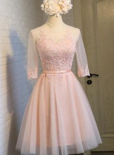 Lovely Tulle Round Neckline Lace Short Party Dress, Homecoming Dress on Luulla Dresses Tulle, Dresses 2022, Tulle Bridesmaid Dress, Color Rush, Short Party Dress, Dress Homecoming, Evening Dresses Short, Pink Dresses, Short Bridesmaid Dresses