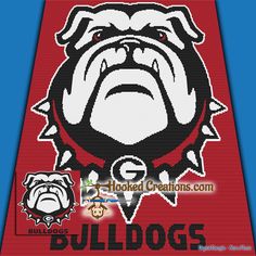 the bulldogs logo is shown on a large red sign with black and white trimmings