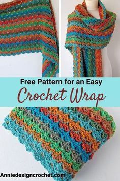 an easy crochet wrap is shown with the text, free pattern for an easy crochet wrap