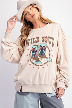 Wild Soul Towel Knit Pullover | JQ Clothing Co. Trendy Crew Neck Soft Knit Sweatshirt, Trendy Relaxed Fit Soft Knit Sweatshirt, Comfy Sweater For Fall, Comfy Beige Tops For Fall, Comfortable Beige Sweatshirt For Fall, Trendy Oversized Long Sleeve Top For Winter, Comfy Cream Top For Fall, Cream Long Sleeve Top For Fall, Oversized Casual Long Sleeve Top For Fall