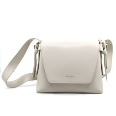 Crafted with high quality ivory leather and featuring expandable construction, this shoulder pouch perfectly exemplifies refined luxury. Sleek leather knot accents provide added visual interest, while its removable strap and magnetic closure ensure versatility and secure protection. An exquisitely crafted bag that oozes sophistication. White Leather Shoulder Bag With Fold Over Clasp, Beige Shoulder Bag With Fold Over Clasp For Travel, Chic Cream Flap Shoulder Bag, Cream Bucket Bag With Adjustable Strap For Evening, Chic Cream Flap Bag With Detachable Strap, Chic Cream Crossbody Flap Bag, Evening Shoulder Bag With Smooth Grain In Beige, Beige Smooth Grain Shoulder Bag For Evening, Beige Smooth Grain Crossbody Shoulder Bag