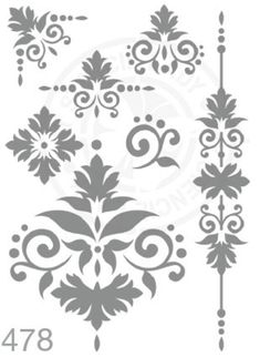 the stencil design is shown in grey and has an ornate pattern on it