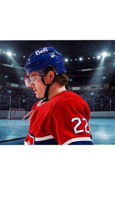 an image of a hockey player on the ice in front of a large crowd at night