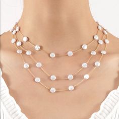 Faux Pearl Decor Layered Necklace Chic White Pearl Necklace, Chic White Layered Necklace, White Necklaces For Spring Party, Spring Party Necklaces In White, Spring White Clavicle Chain Necklace, Spring Party White Necklaces, White Pearl Layered Necklace For Parties, White Chic Necklaces For Spring, Chic White Necklaces For Spring