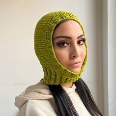 "MADE TO ORDER. Right from the catwalk, balaclava is the new word. This vintage-style balaclava will keep your head, ears, neck and throat warm in cold days. It is hand knit with a blend of 80% wool and 20% acrylic.  One size fits all. This colour is called \"pistachio\", but it might not exactly match what you see on your screen as colour display varies from one screen to the next. Washing care: according to the manufacturer you can machine wash the hat at 30o with mild detergent, no softener. Colour Display, Knitted Balaclava, Helmet Hat, Pumpkin Hat, Bonnet Hat, Hand Knit Hat, Cute Hats, Skull Cap Beanie, Alpaca Wool