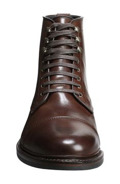 A handsome cap toe anchors a boot crafted in the USA from polished Italian leather with durable 360º welt construction and a grippy, all-weather sole. Style Name:Allen Edmonds Landon Lace-Up Cap Toe Boot (Men). Style Number: 6155149. Brown Cap Toe Lace-up Boots For Derby, Classic Brown Goodyear Welted Lace-up Boots, Classic Combat Boots With Goodyear Welt, Classic Combat Boots With Goodyear Welted Construction, Classic Combat Boots With Goodyear Welted, Classic Combat Boots With Plain Toe For Outdoor, Classic Brown Lace-up Boots For Outdoor, Classic Cap Toe Boots With Goodyear Welt Construction, Rugged Leather Work Boots With Rubber Toe Cap