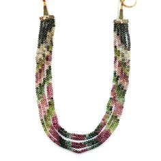 "Multi Colored Tourmaline 5 Strand Necklace , Multi Colored Tourmaline Necklace , Necklace Tourmaline , 5 Strand Beaded Necklace , Tourmaline Total Carat Weight : 273.08 Cts. Shape : Rondelle Beads ( Drilled ) Strands : 5 Total Necklace Size : 18 Inches ( Adjustable ) Bead Size ( in mm ) : 4.2 x 4.1 Approx. Origin : Africa A hand made \" Dori Type \" Closure Called \" Sarafa \" Made of silk threads , Most Suitable for adjustable length neckalce is used ." Indicolite Tourmaline, Handmade Beaded Necklaces, Blue Tourmaline, Tourmaline Necklace, Tourmaline Beads, Watermelon Tourmaline, Necklace Size, Amazon Com, Gems Jewelry