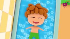 a cartoon boy is in the bathtub with bubbles around him and his hands on his hips