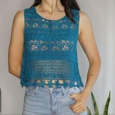 Blue Crochet Crop Top Condition: Nwot Brand: Verty Size: M/L Material: Cotton Smoke Free Home Ref# 1957 Crop Top Sleeveless, Summer Beach Outfit, Blue Crochet, Crochet Crop, Phone Holster, Crochet Crop Top, Walker Boots, Top Sleeveless, Fit N Flare Dress