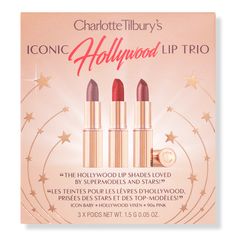 Charlottes Iconic Hollywood Lip Trio - CHRT ICONIC HOLLYWOOD LIP TRIOFeaturesThis set includes a look for every mood and every occasion this Holiday season! Use Matte Revolution Hollywood Vixen for a nuanced bright red for a Hollywood star pout, K.I.S.S.I.N.G 90s pink for a dreamy 90s-inspired warm rose pink, and K.I.S.S.I.N.G Icon Baby for a shimmering warm nude-rose. - Charlottes Iconic Hollywood Lip Trio Travel Size Makeup, Face Exercises, Hollywood Icons, Skincare Tools, Hollywood Star, Lip Brush, Disney Movie, 90s Inspired, Lipstick Shades