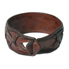 Men's leather wristband bracelet, 'Sukhothai Brown' - Men's Leather Wristband Bracelet Leather Utility Belt, Leather Making, Leather Suspenders, Twisted Bracelet, Wrist Jewelry, Black Leather Bracelet, Leather Wristbands, Leather Stamps, Utility Belt